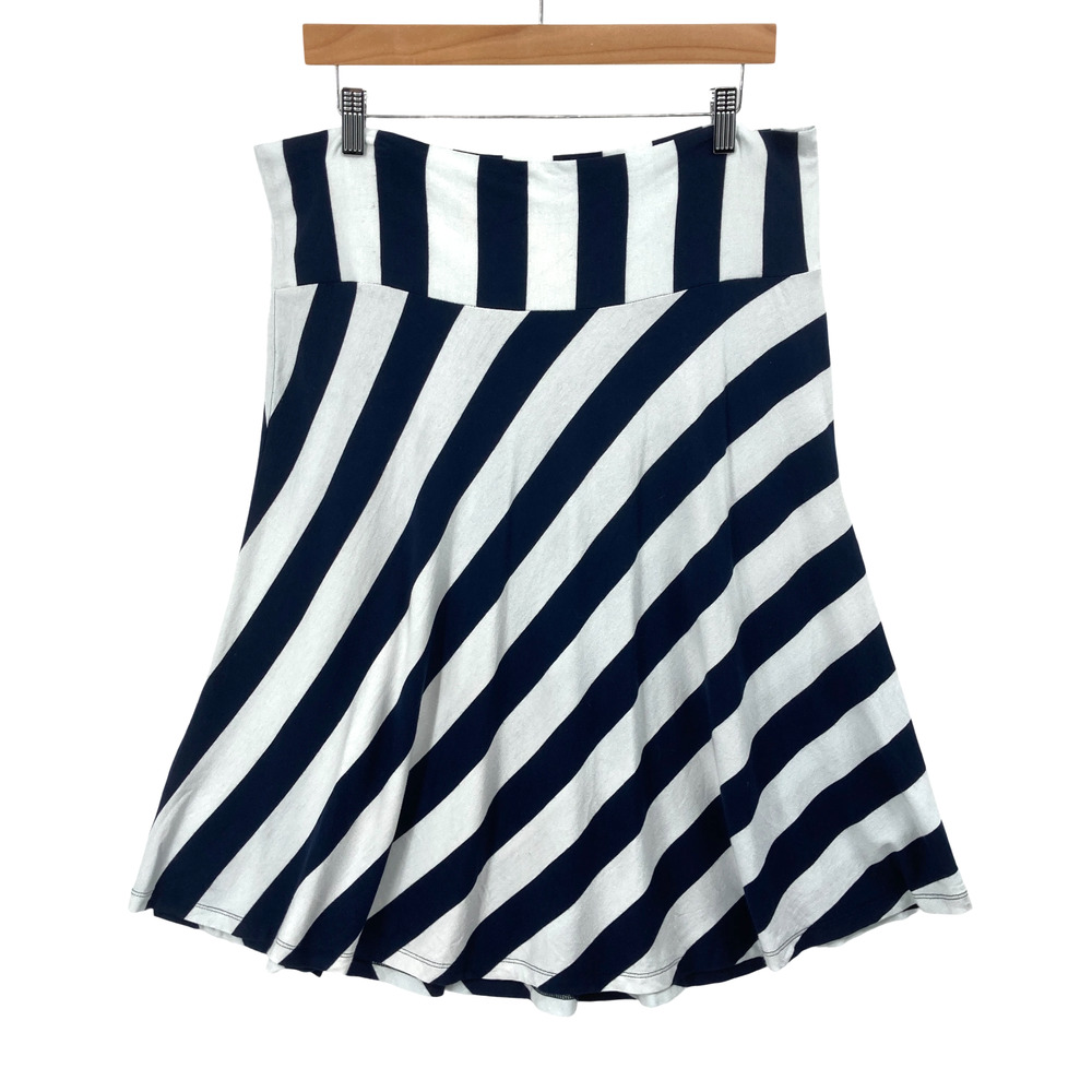 Gap Navy White Striped A-Line Skirt XL Womens Bold Diagonal Stretch Summer